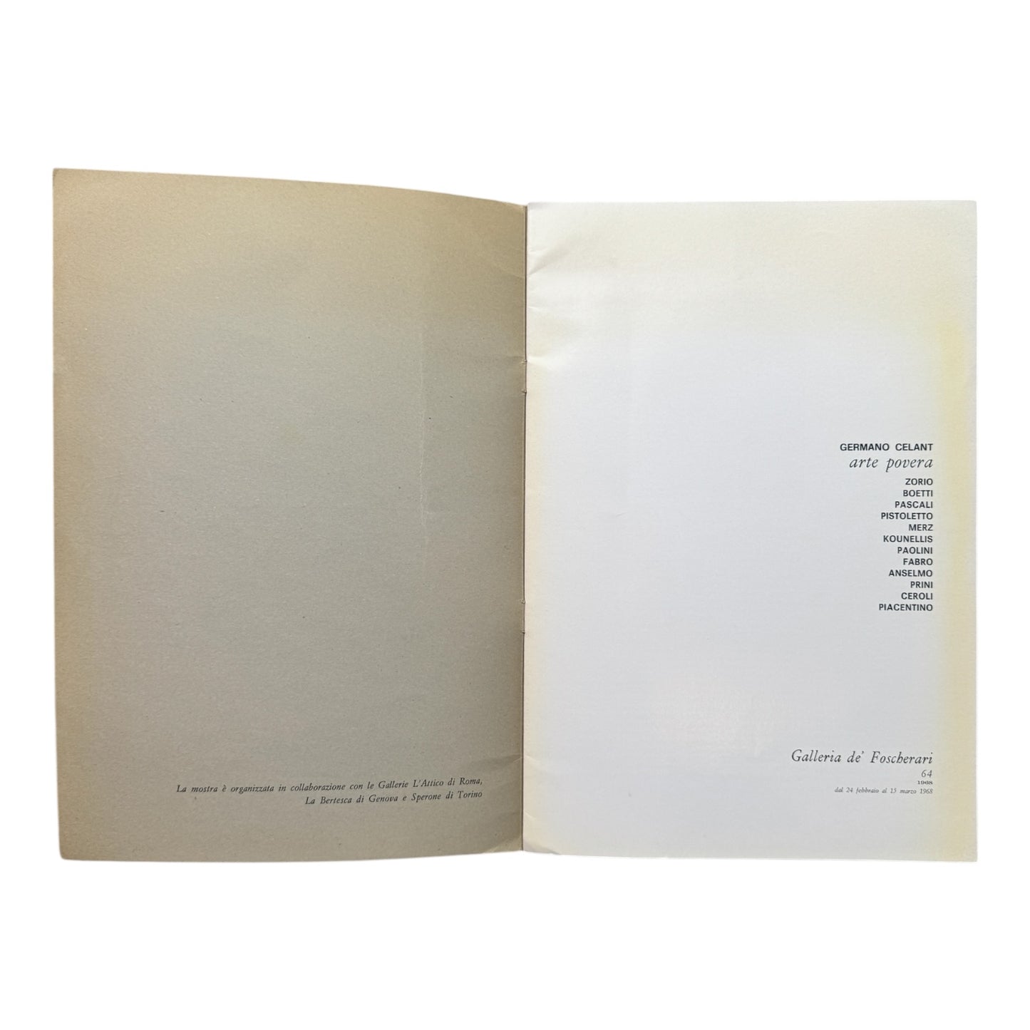 Arte povera - Galleria de' Foscherari 1968