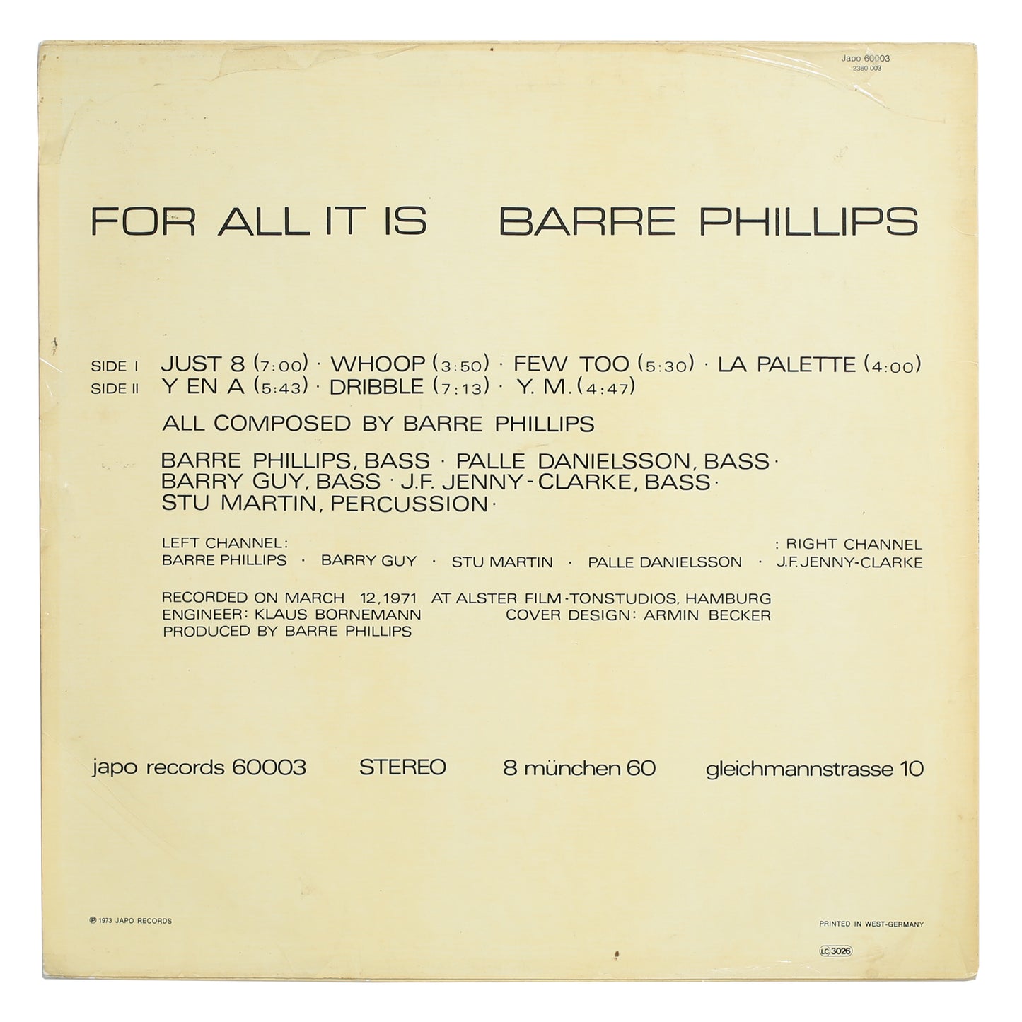 Barre Phillips - For All It Is