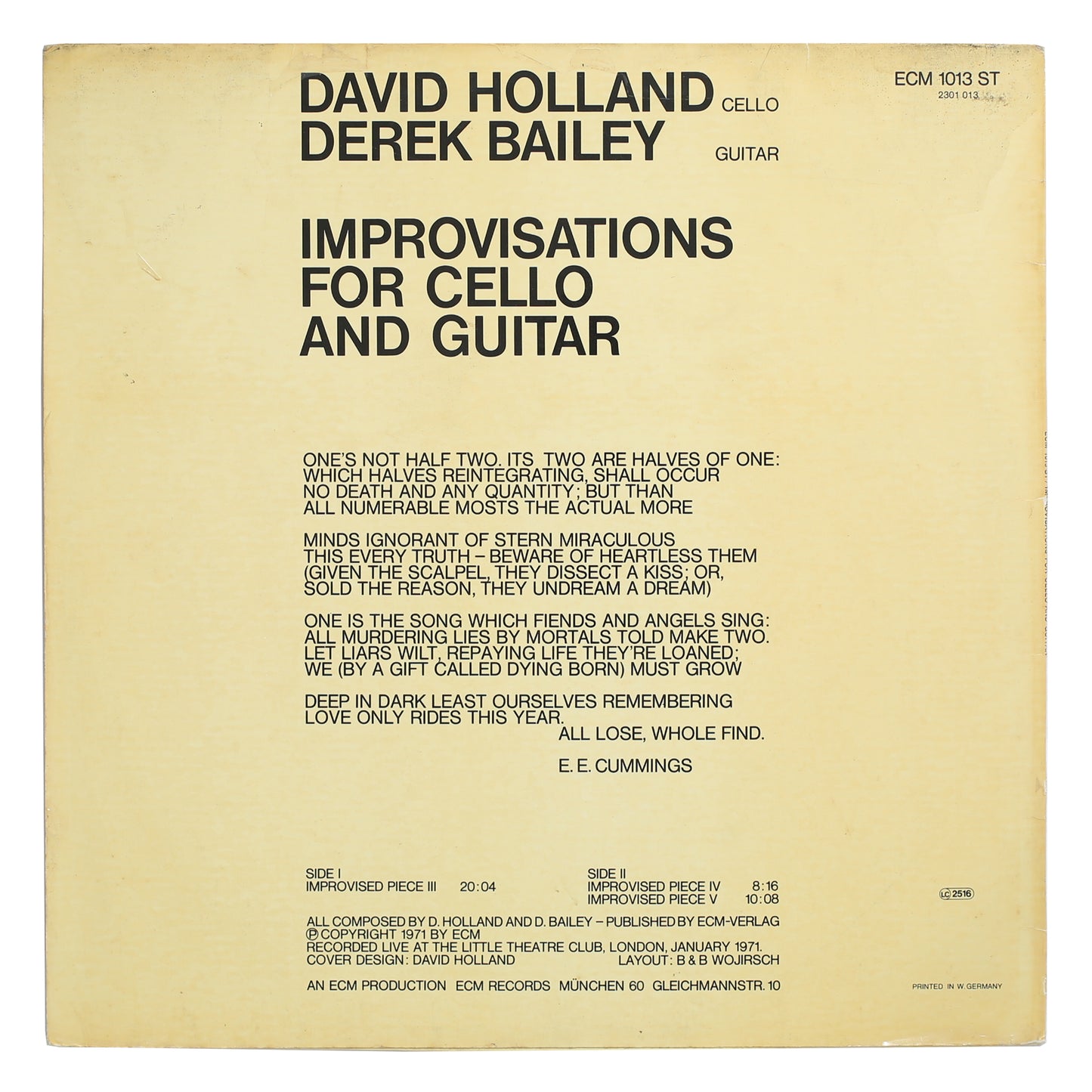 David Holland & Derek Bailey - Improvisations For Cello And Guitar